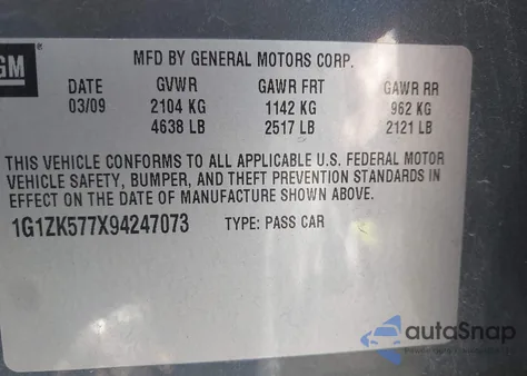 2009 Chevrolet Malibu Ltz z USA, uszkodzony, nr VIN 1G1ZK577X94247073